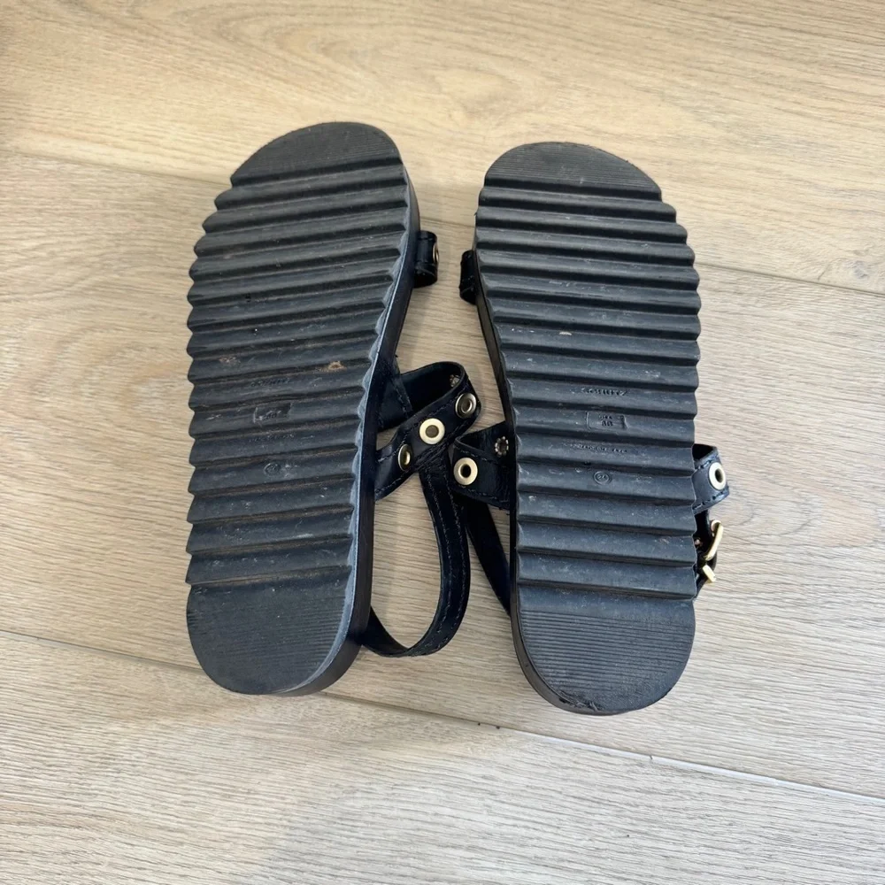 Schutz Black Leather Strappy Grommets Sandals Size 8